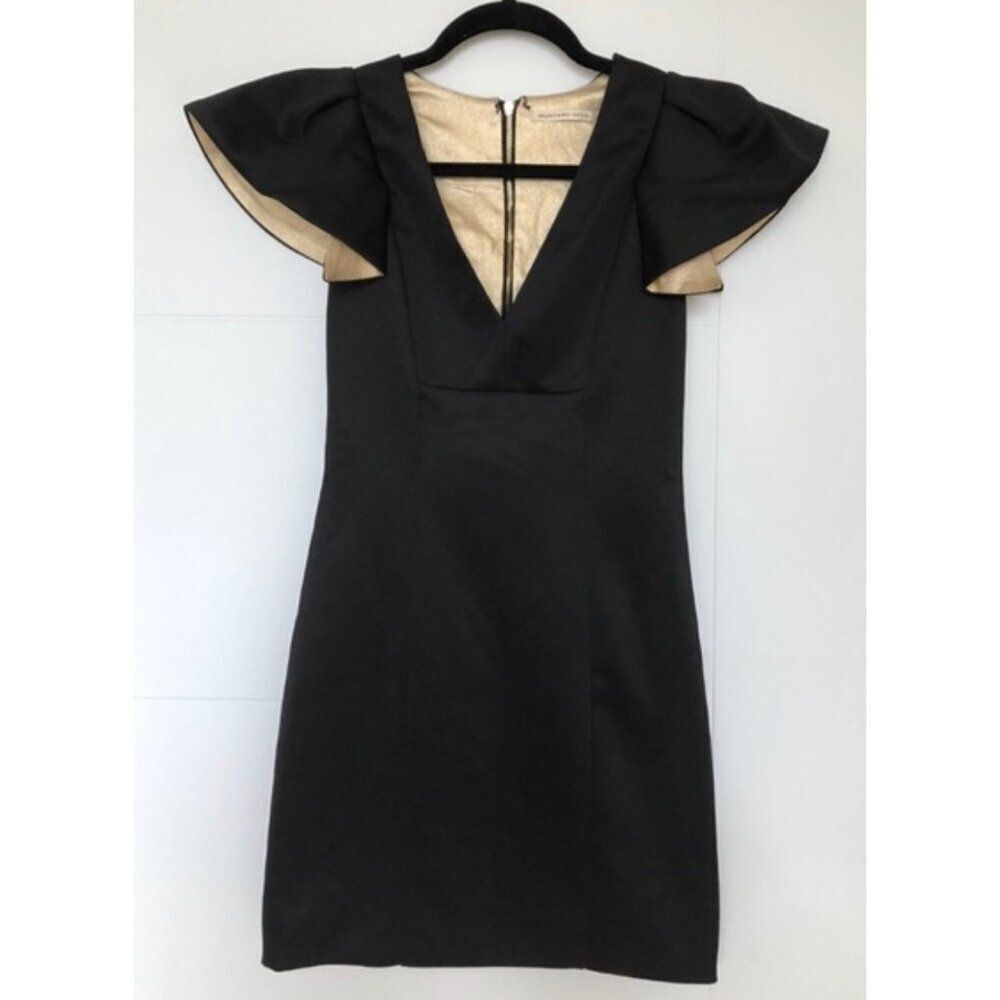 Mustard Seed Women Black V-neck Back Cut-Out Extended Sleeve Cocktail Dress Size